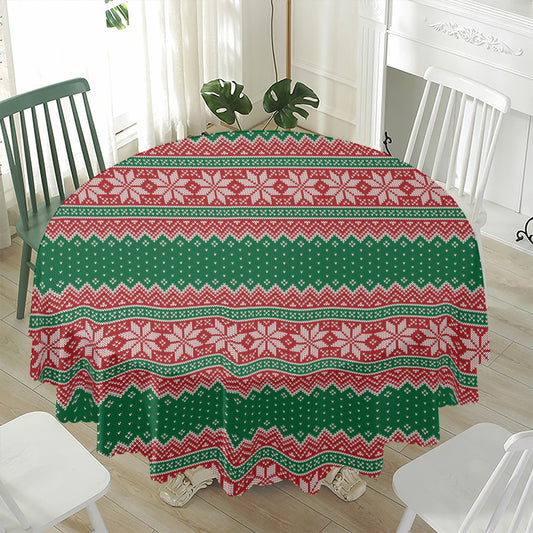 Christmas Knitted Pattern Print Waterproof Round Tablecloth
