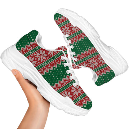 Christmas Knitted Pattern Print White Chunky Shoes