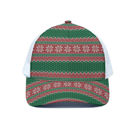 Christmas Knitted Pattern Print White Mesh Trucker Cap