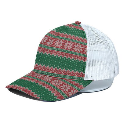 Christmas Knitted Pattern Print White Mesh Trucker Cap