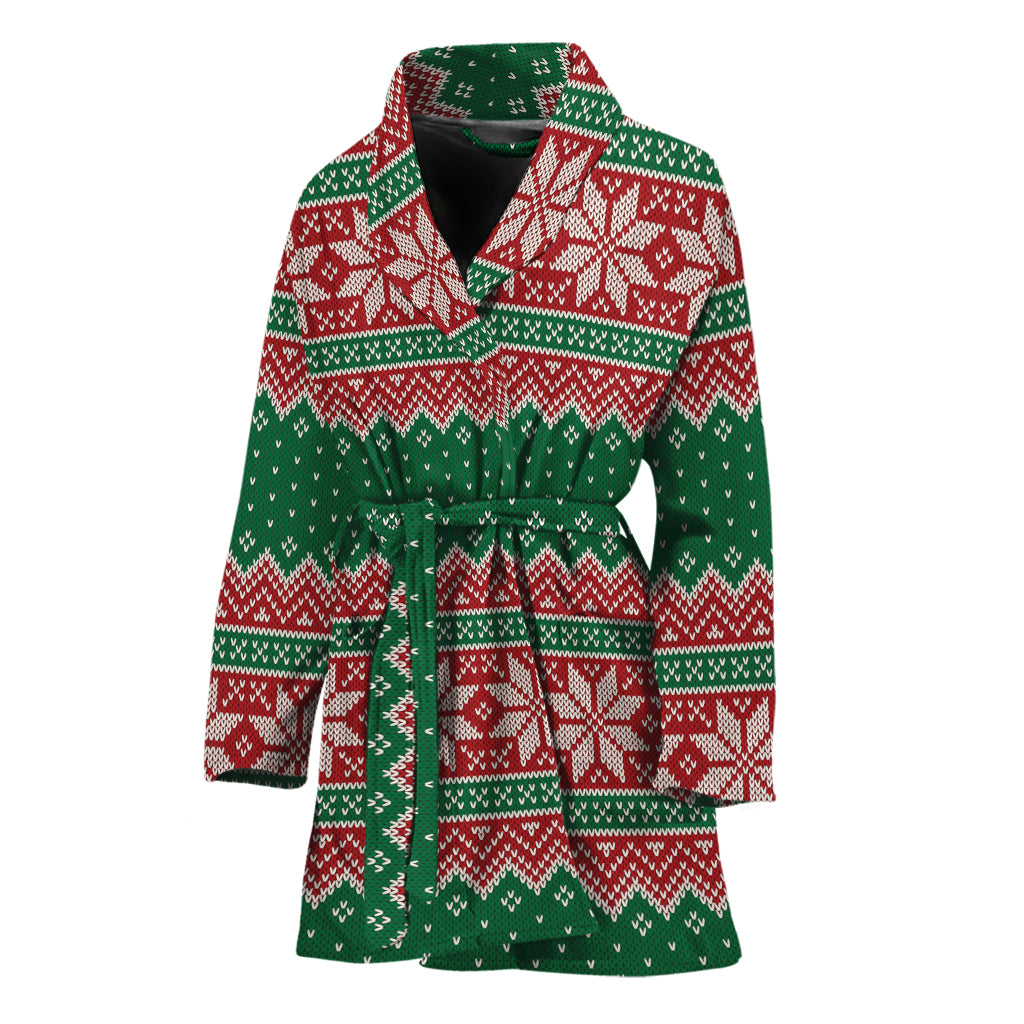 Christmas Knitted Pattern Print Women's Bathrobe