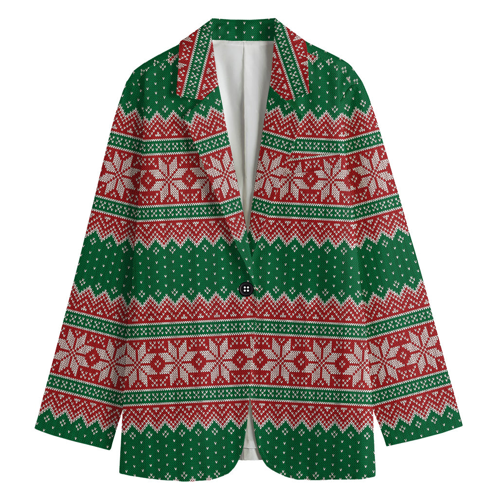 Christmas Knitted Pattern Print Women's Cotton Blazer