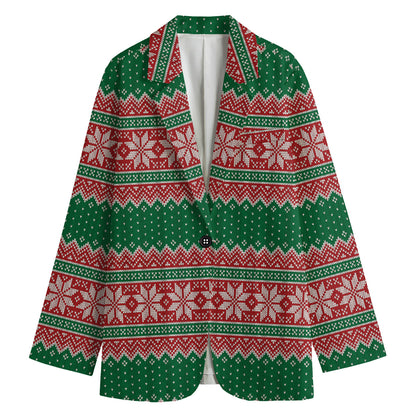 Christmas Knitted Pattern Print Women's Cotton Blazer