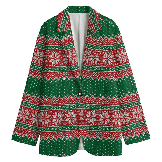 Christmas Knitted Pattern Print Women's Cotton Blazer