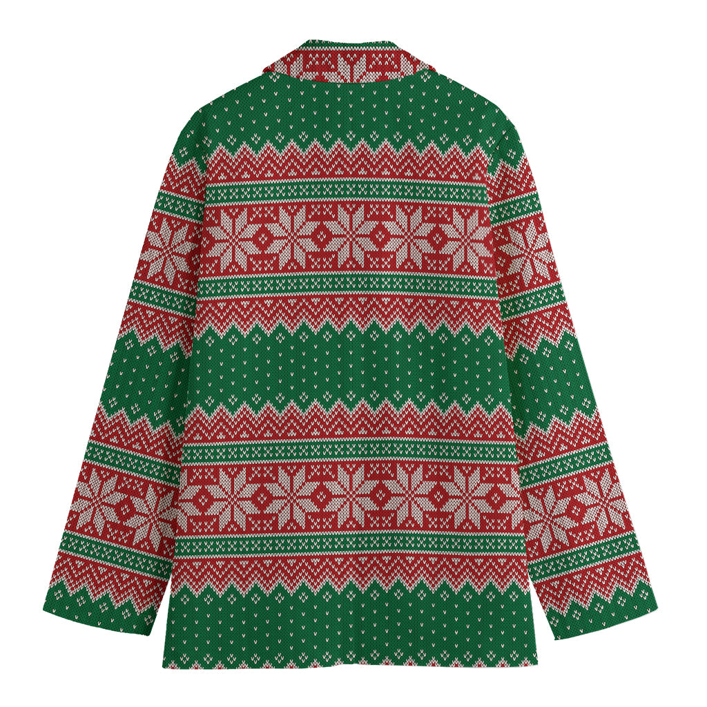 Christmas Knitted Pattern Print Women's Cotton Blazer