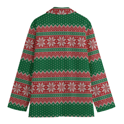 Christmas Knitted Pattern Print Women's Cotton Blazer