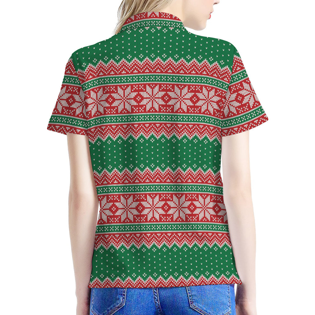 Christmas Knitted Pattern Print Women's Polo Shirt