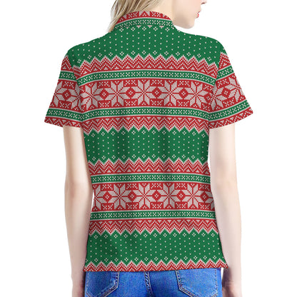 Christmas Knitted Pattern Print Women's Polo Shirt