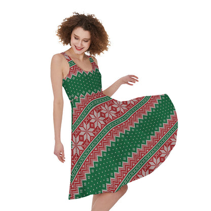 Christmas Knitted Pattern Print Women's Sleeveless Dress