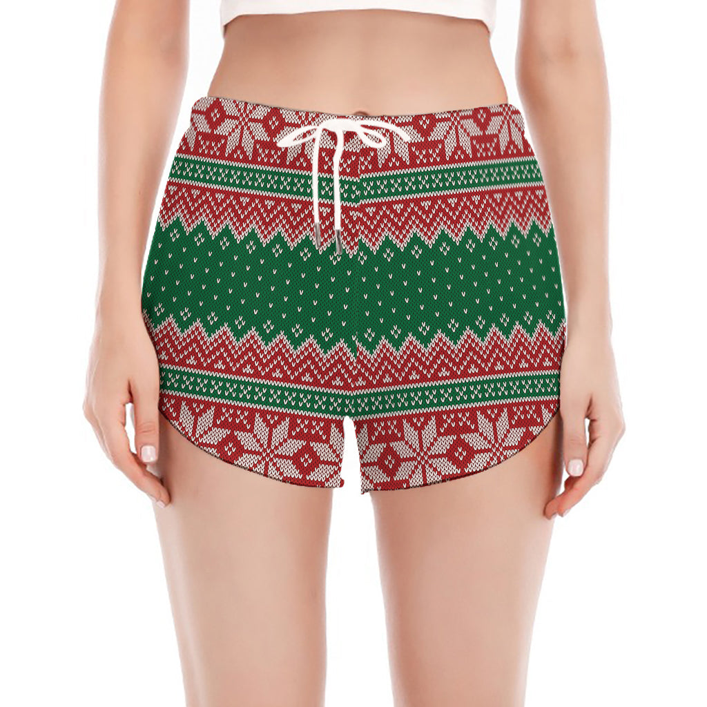 Christmas Knitted Pattern Print Women's Split Running Shorts