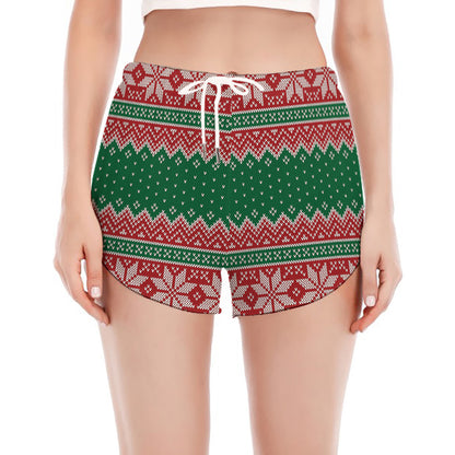 Christmas Knitted Pattern Print Women's Split Running Shorts