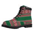 Christmas Knitted Pattern Print Padded Collar Lace Up Boots