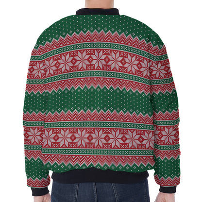 Christmas Knitted Pattern Print Zip Sleeve Bomber Jacket