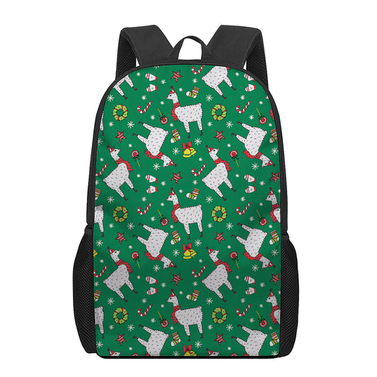 Christmas Llama Pattern Print 17 Inch Backpack