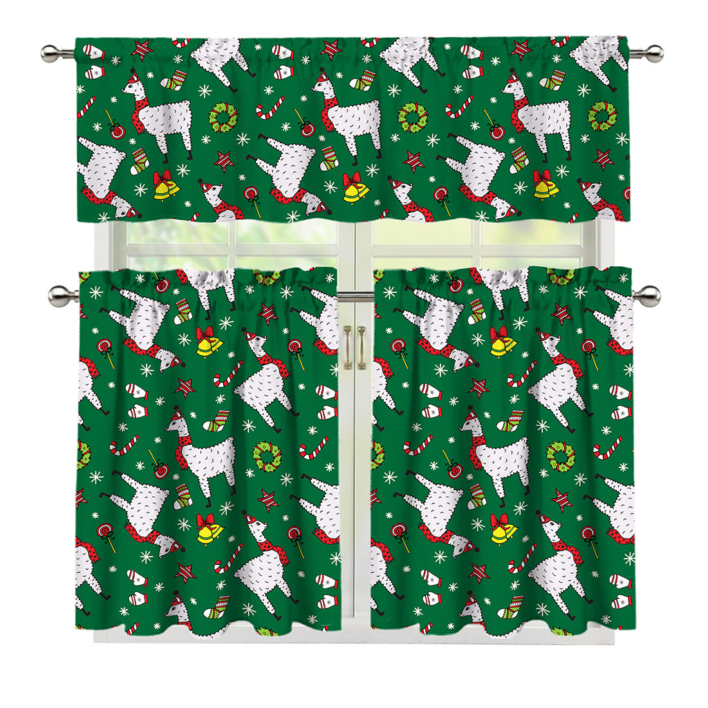 Christmas Llama Pattern Print 3 Piece Kitchen Curtains