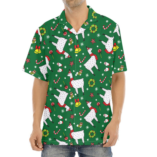 Christmas Llama Pattern Print Aloha Shirt
