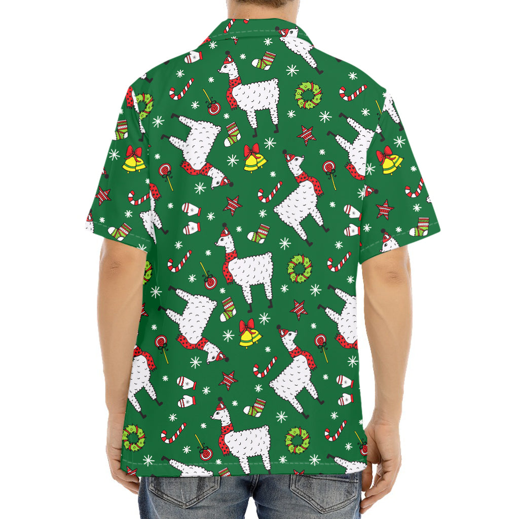 Christmas Llama Pattern Print Aloha Shirt