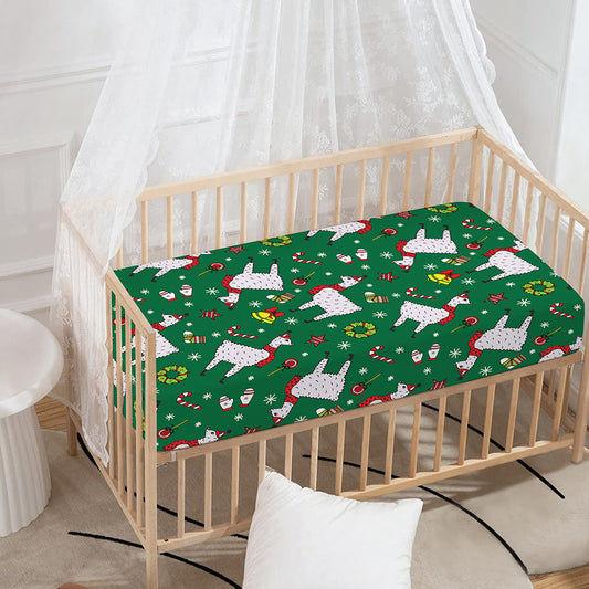 Christmas Llama Pattern Print Baby Crib Sheet