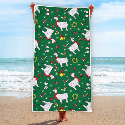Christmas Llama Pattern Print Beach Towel