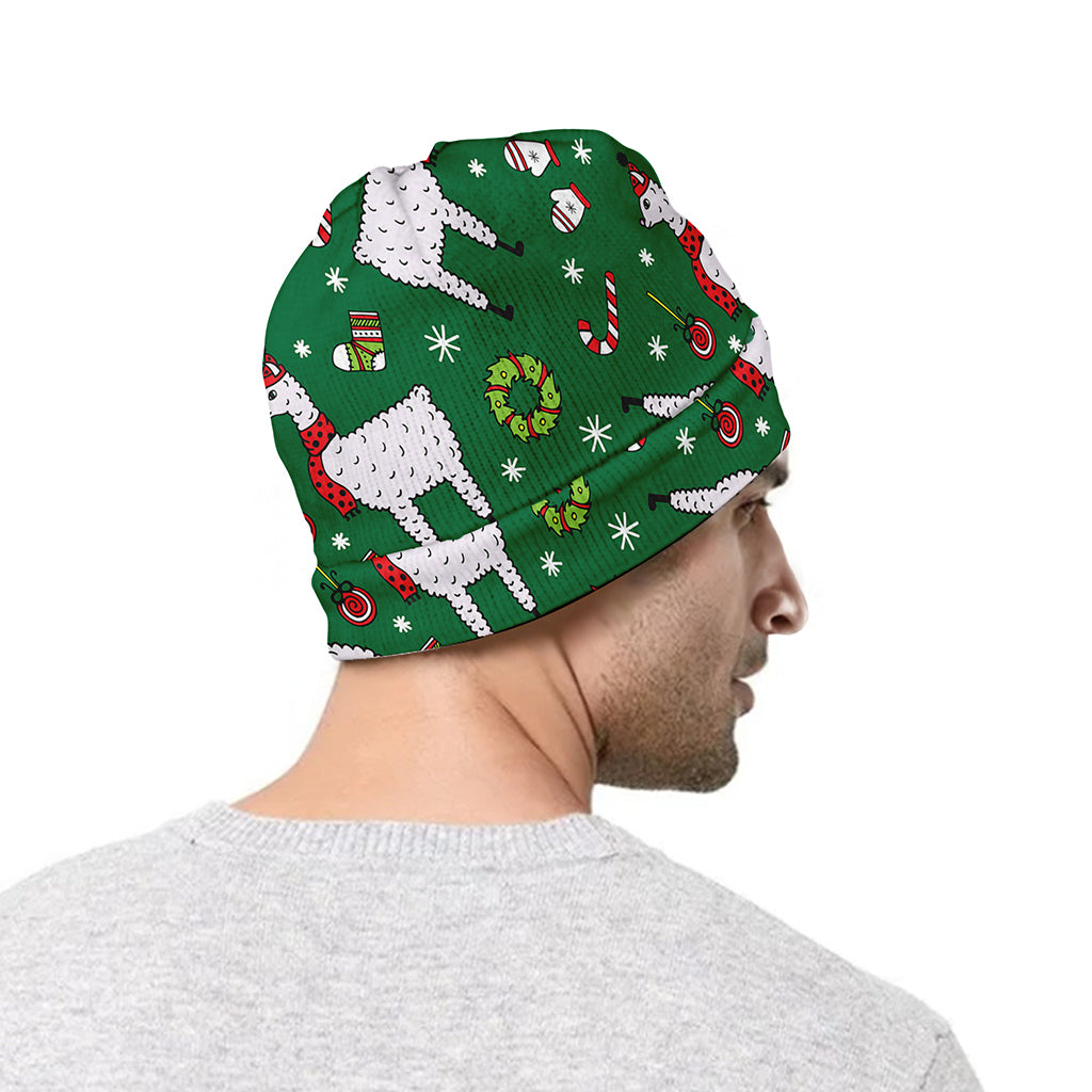 Christmas Llama Pattern Print Beanie