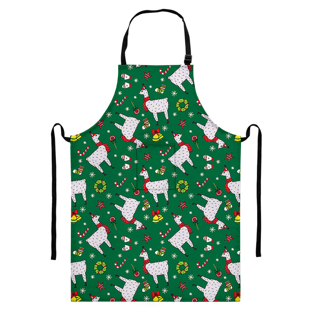 Christmas Llama Pattern Print Bib Apron With Pocket