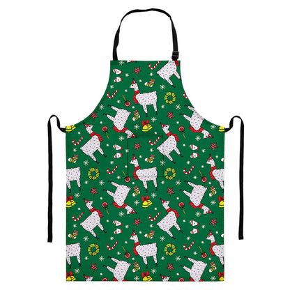 Christmas Llama Pattern Print Bib Apron With Pocket