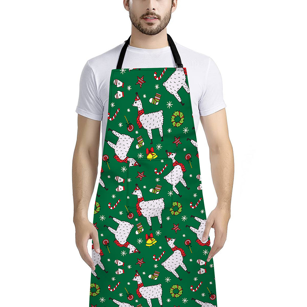 Christmas Llama Pattern Print Bib Apron With Pocket