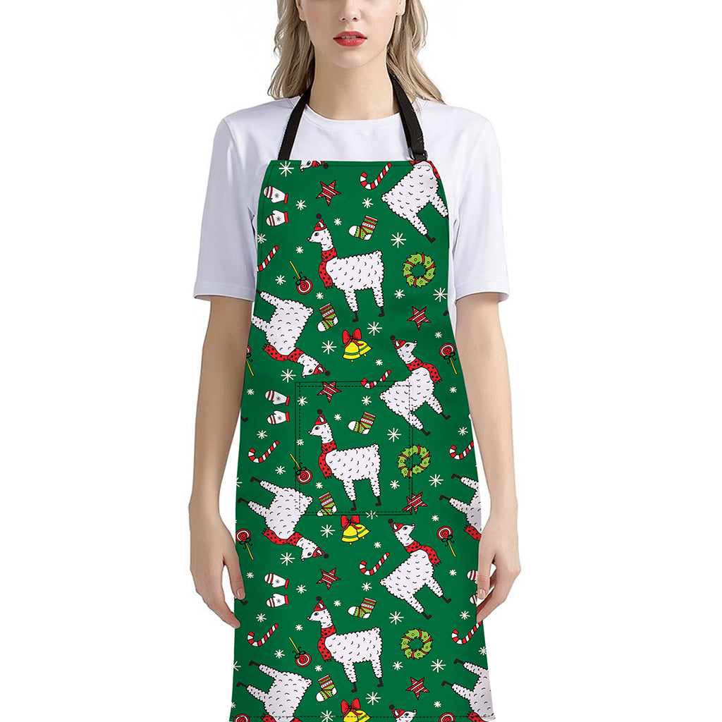 Christmas Llama Pattern Print Bib Apron With Pocket