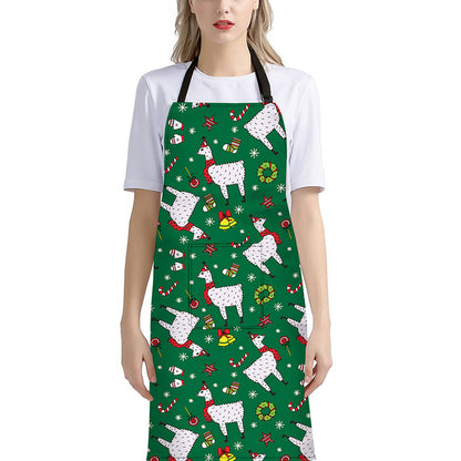 Christmas Llama Pattern Print Bib Apron With Pocket