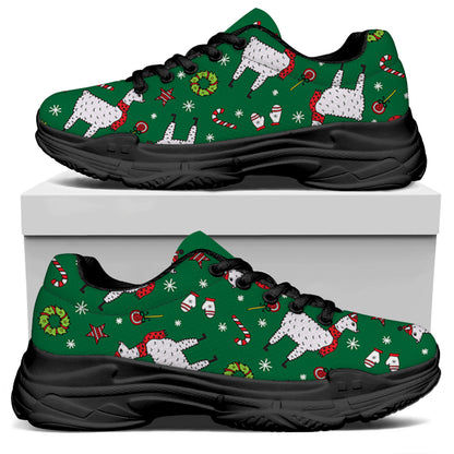 Christmas Llama Pattern Print Black Chunky Shoes