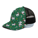 Christmas Llama Pattern Print Black Mesh Trucker Cap
