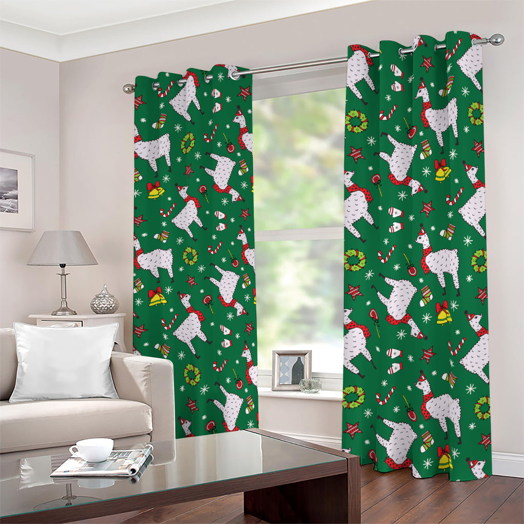 Christmas Llama Pattern Print Blackout Grommet Curtains