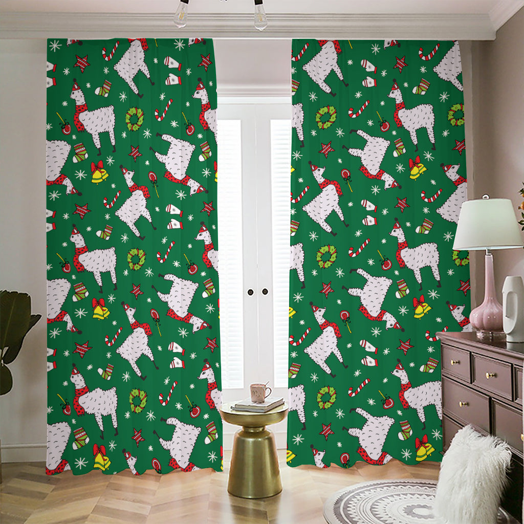 Christmas Llama Pattern Print Blackout Pencil Pleat Curtains