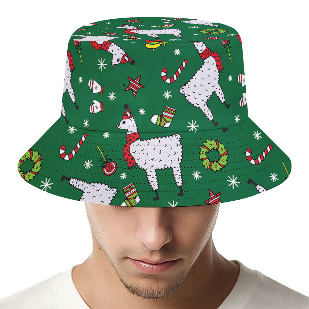 Christmas Llama Pattern Print Bucket Hat