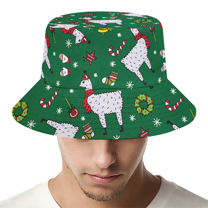 Christmas Llama Pattern Print Bucket Hat