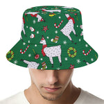 Christmas Llama Pattern Print Bucket Hat
