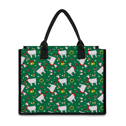 Christmas Llama Pattern Print Canvas Tote Bag