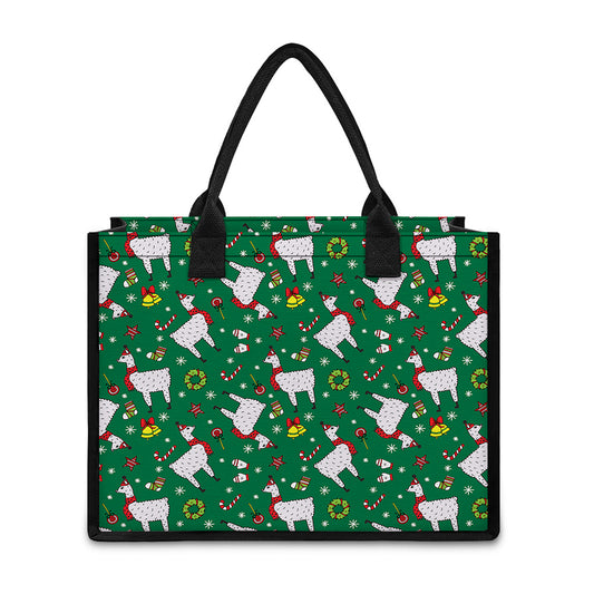 Christmas Llama Pattern Print Canvas Tote Bag