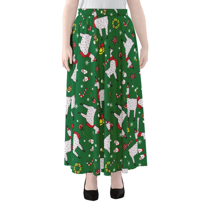 Christmas Llama Pattern Print Chiffon Maxi Skirt