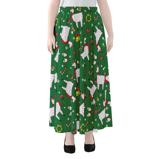 Christmas Llama Pattern Print Chiffon Maxi Skirt