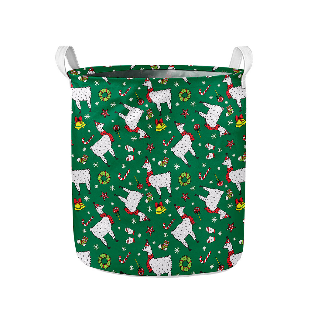 Christmas Llama Pattern Print Collapsible Laundry Basket