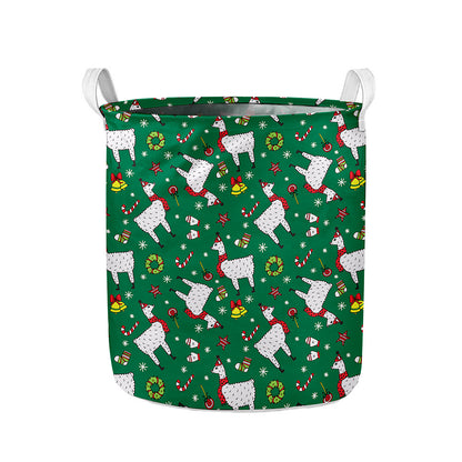Christmas Llama Pattern Print Collapsible Laundry Basket