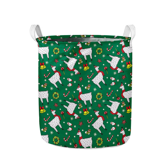 Christmas Llama Pattern Print Collapsible Laundry Basket