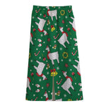 Christmas Llama Pattern Print Cotton Front Slit Maxi Skirt