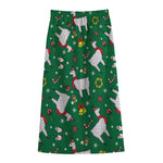 Christmas Llama Pattern Print Cotton Front Slit Maxi Skirt