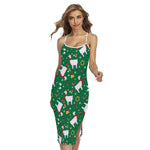 Christmas Llama Pattern Print Cross Back Cami Dress