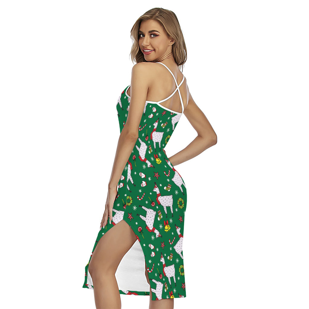 Christmas Llama Pattern Print Cross Back Cami Dress