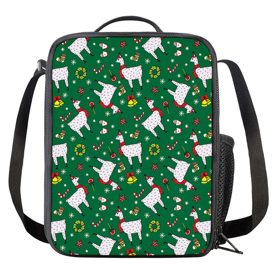 Christmas Llama Pattern Print Crossbody Lunch Bag