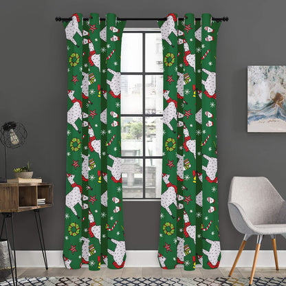 Christmas Llama Pattern Print Curtain