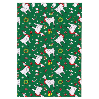 Christmas Llama Pattern Print Curtain